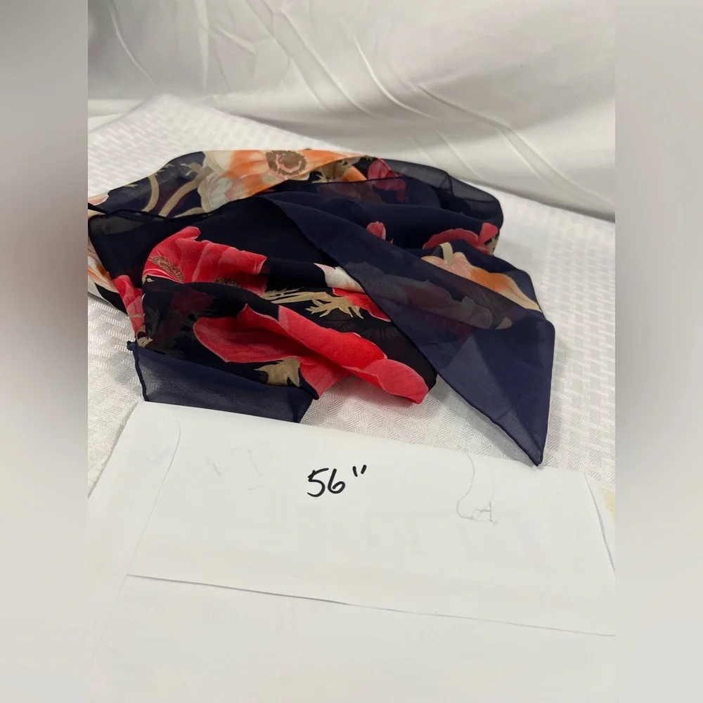 Salvatore Ferragamo Floral Silk Chiffon Scarf Navy Red With original sleeve